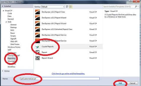 Add Crystal Report
