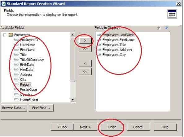 Create Your First Crystal Report - Select Fields