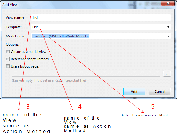 ASP.NET MVC Add a View