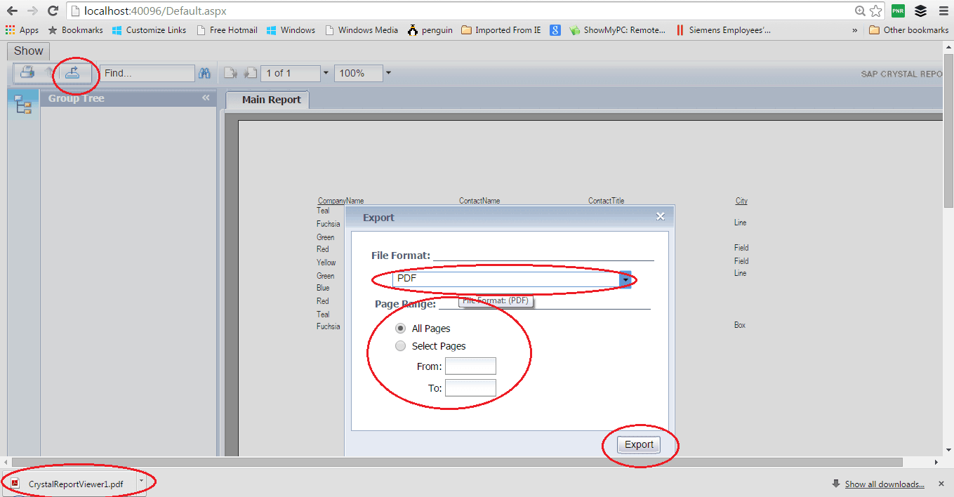 Export Crystal Report in Web application