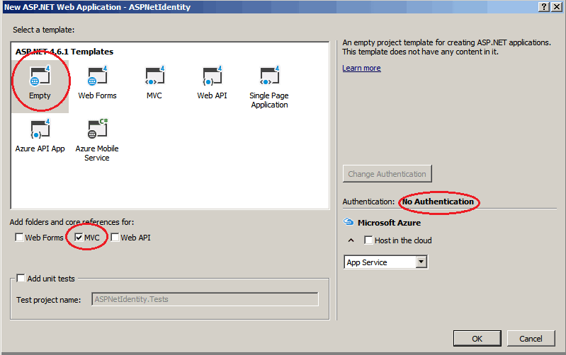 Create ASP.NET MVC Project with Identity Support