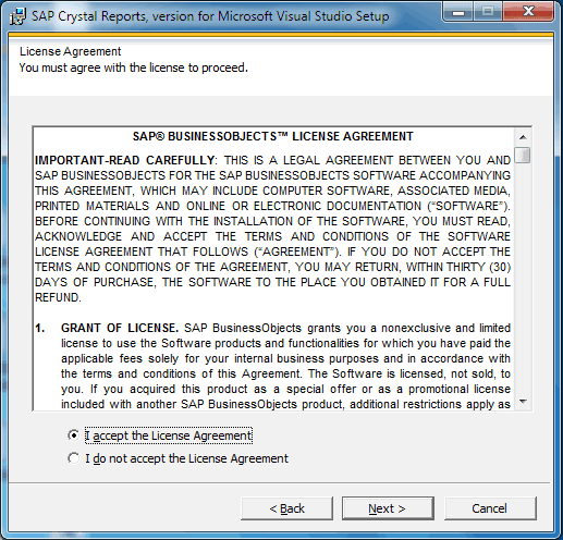 Crystal Report Installation License Agreement