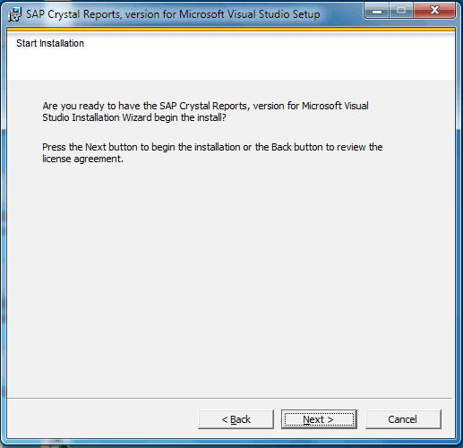 Crystal Report Installation Start Installation