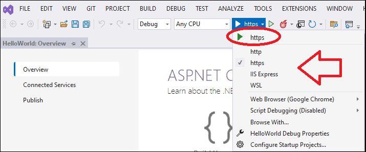 ASP.NET Core debugging options