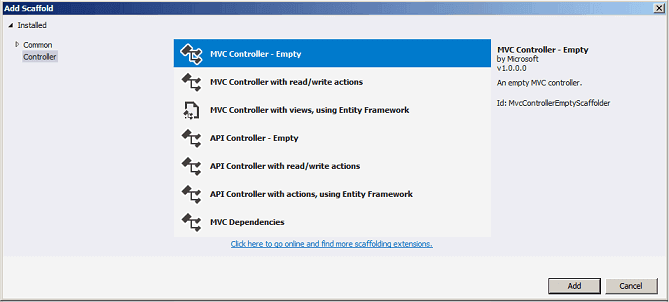 Add MVC Controller-Empty