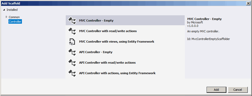 Add Scaffold for MVC Controllers