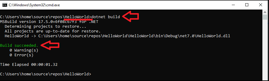Building the Project using dotnet build