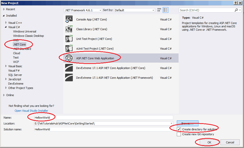 Getting Started: Creating New Hello world ASP.NET Core Project