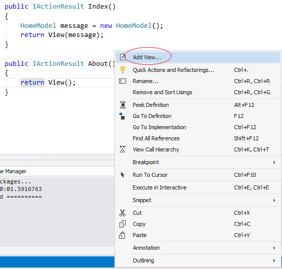 Adding View in ASP.NET MVC Core