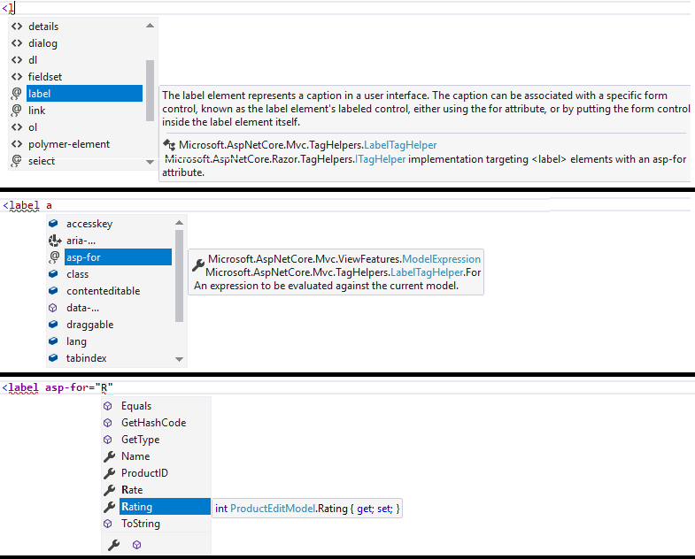 Intellisense Help Tag Helpers