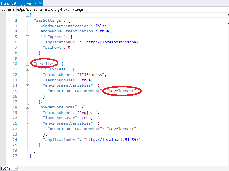 Setting the ASP.NET Core Environment Variable from the launchSettings.json