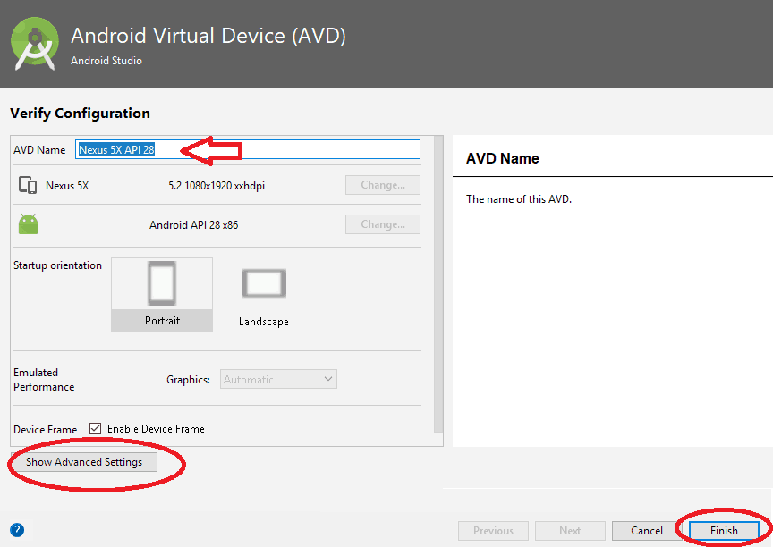 Android Virtual Device Verify Configuration