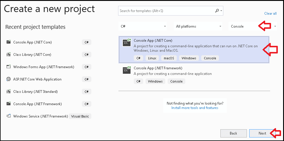 Create a new net core Console App project