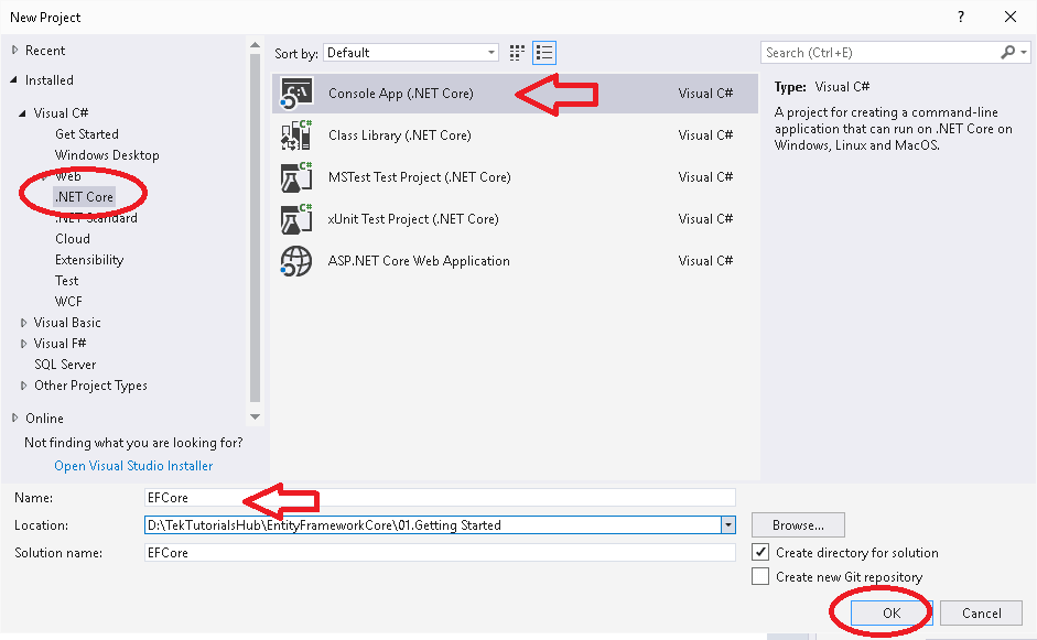 Creating the Entity Framework Core Console Application