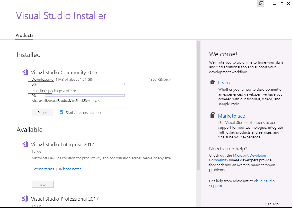 Installation of Visual Studio 2017