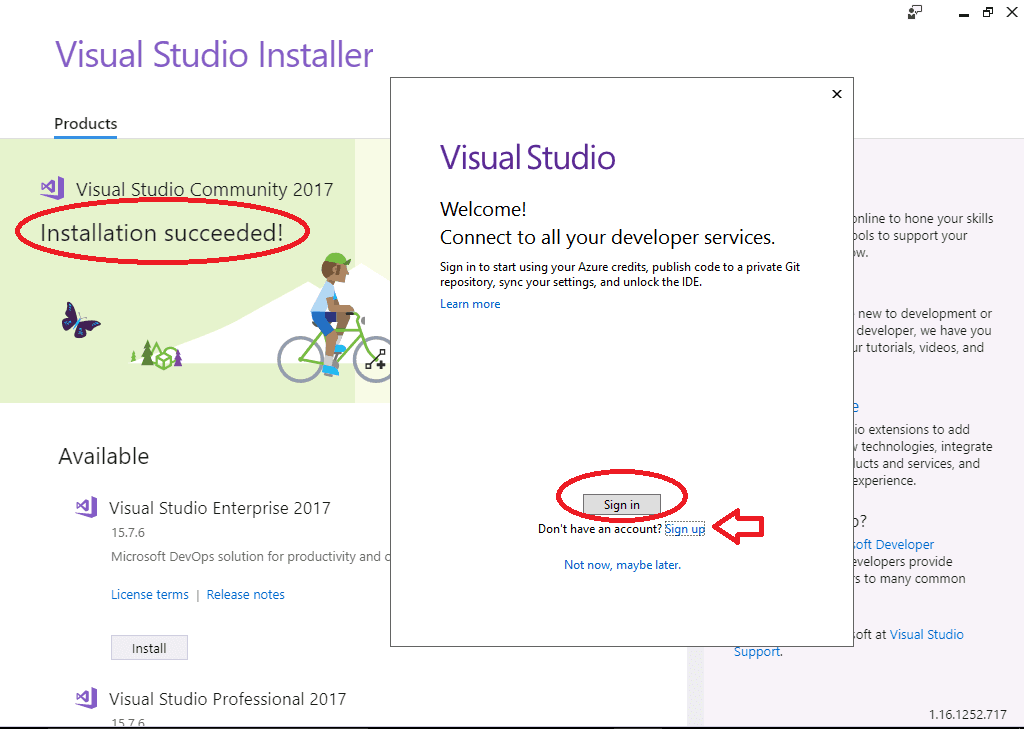 Registering your copy of Visual Studio 2017