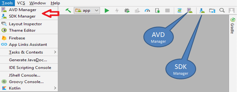 SDK Manager And AVD Manager in Android Studio