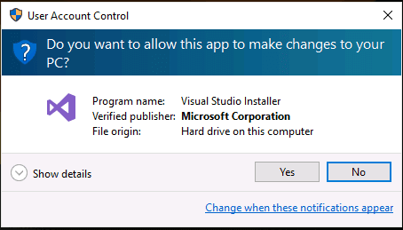 User Account Control Permission for Visual Studio 2017