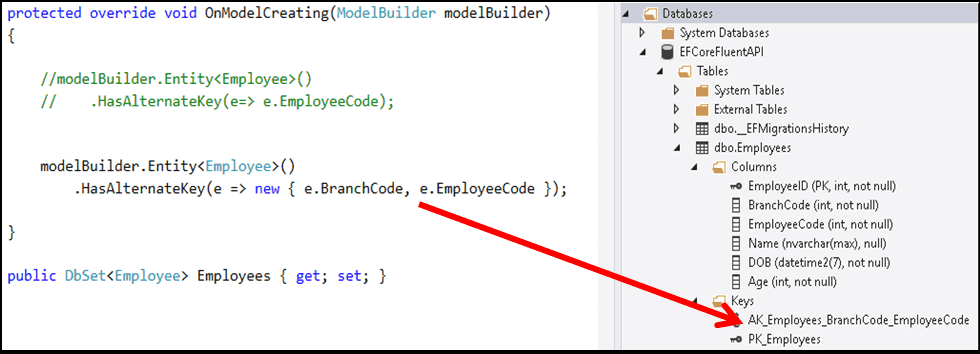 Entity Framework Core Fluent API HasAlternateKey Method Composite AlternateKey