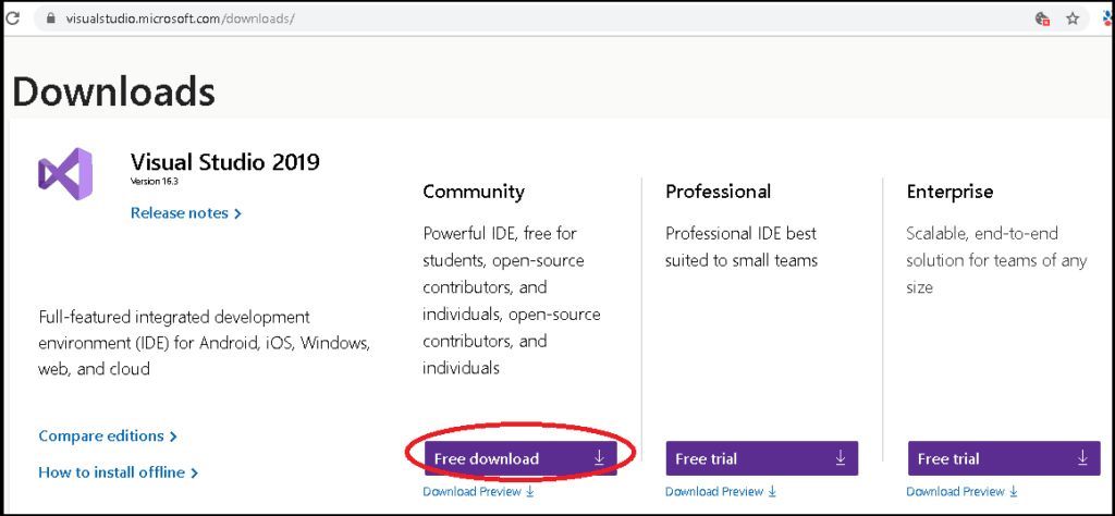 visual studio community 2019