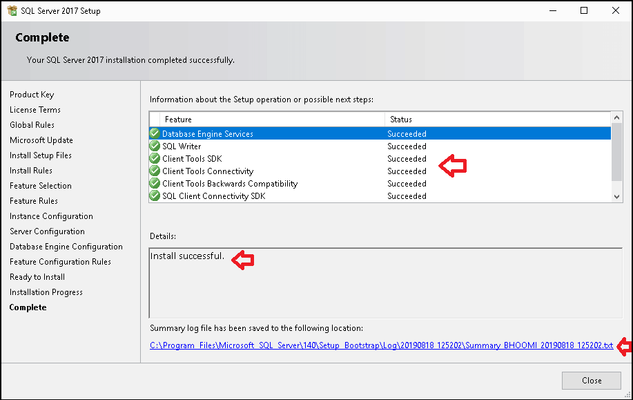 SQL Server Installation Complete