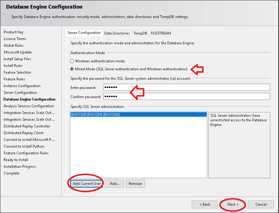 Database Engine Configuration Server