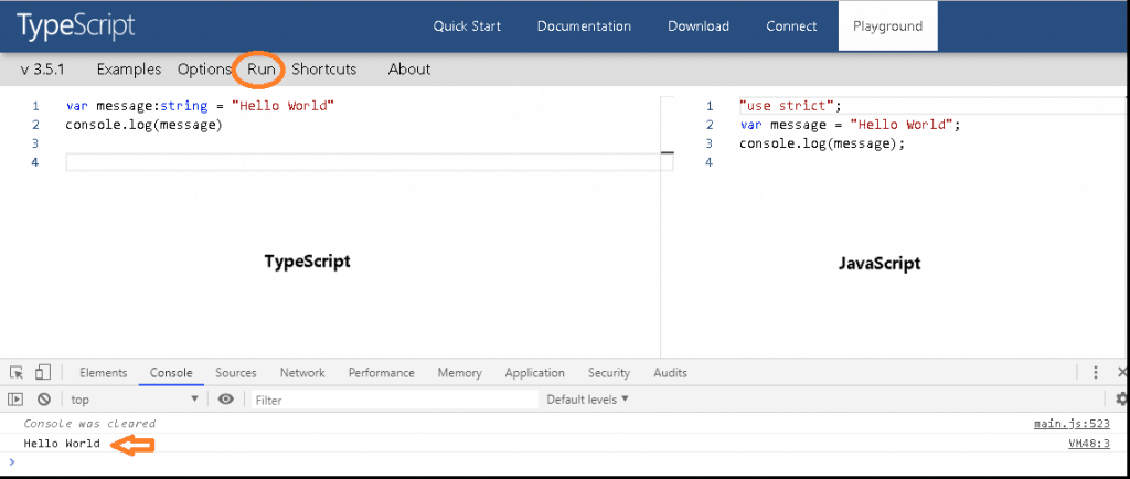 Hello World Example in Playground