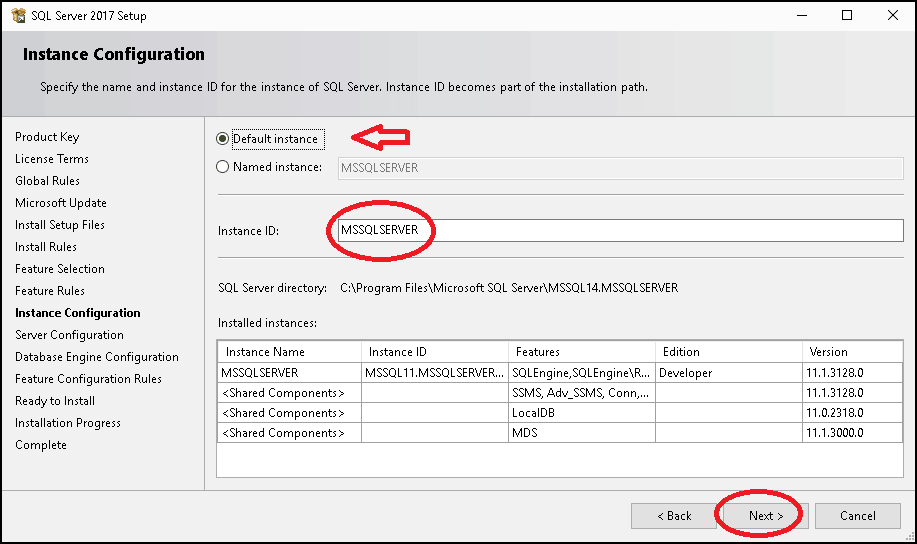 default sql server instance