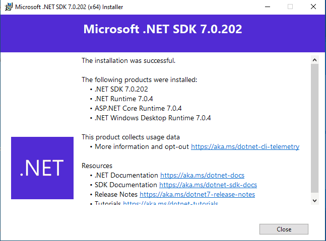 Microsoft NET Core SDK Installation Complete