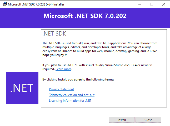 Microsoft NET Core SDK Installation