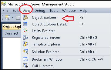 Object Explorer Menu