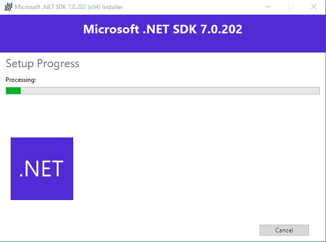dot net Core installation in progress