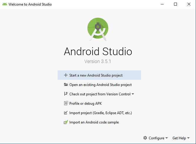 Android Studio Initial Screen