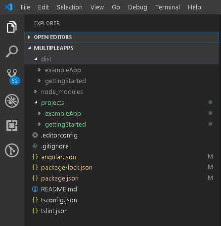 The folder structure of Multiple Apps under a Single workspace