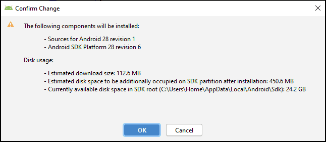 Installing the Android SDK. Confirm Change