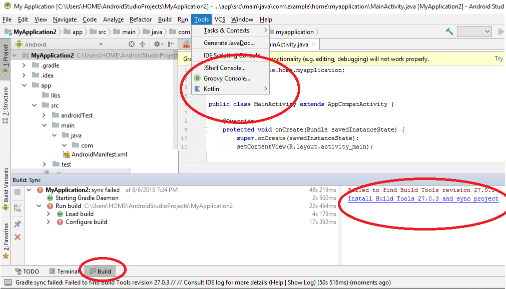 Missing AVD Manager because Build tools are not installed