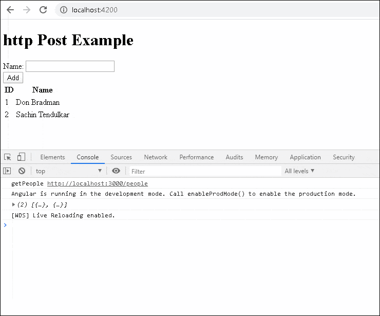 Angular HTTP Post Example using httpclient Module