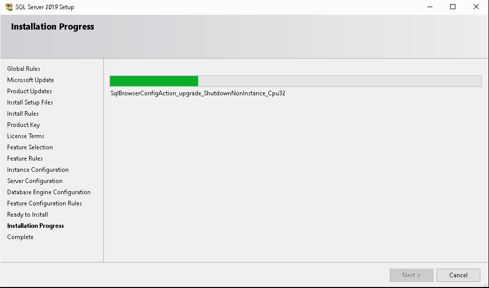 SQL Server 2019 Installation Progress