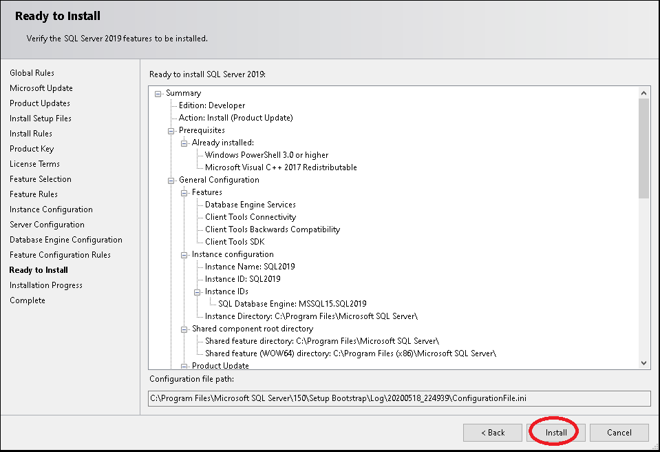 Ready to Install SQL Server 2019