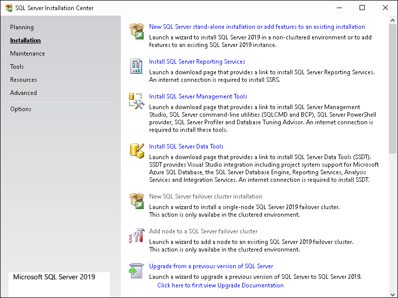 SQL Server Installation Center
