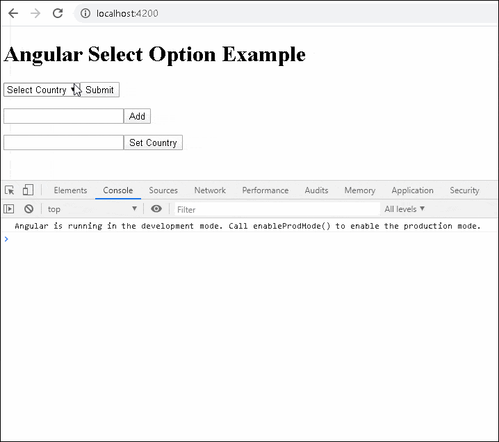 Select Option Drop down Example in Reactive Forms