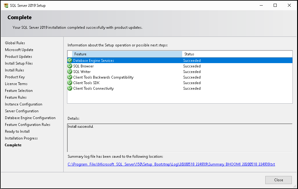 Sql Server 2019 Installation Complete