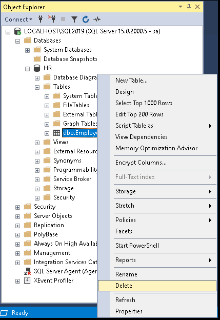 Drop Table using SSMS