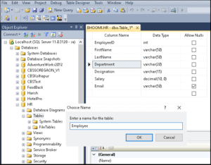 Create Table in SQL Server - Tektutorialshub