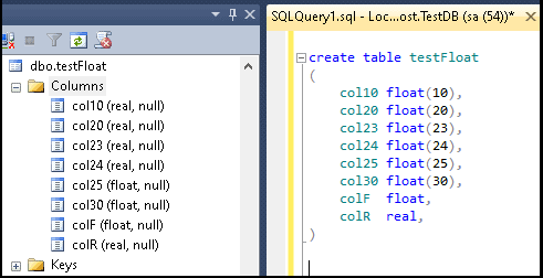 Creating Float and Real Columns in SQL Server