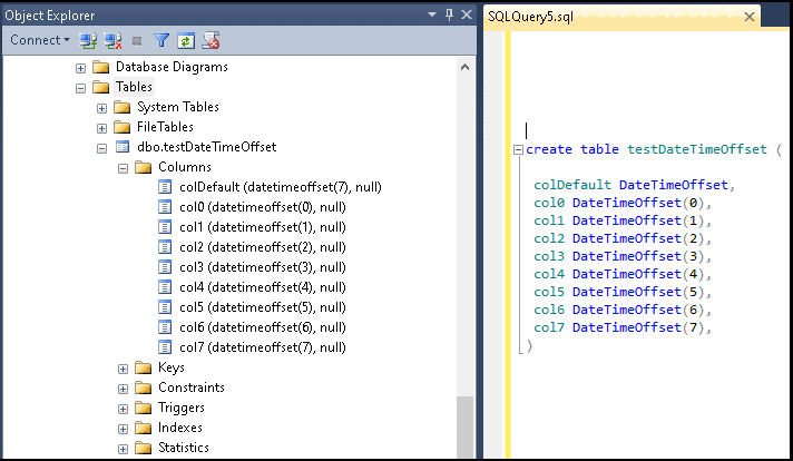 DateTimeoffset data type in SQL Server