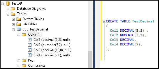 SQL Server Decimal Data Type Example