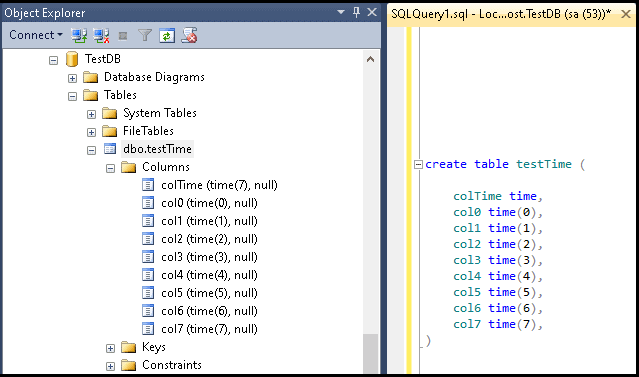 Time data type in SQL Server