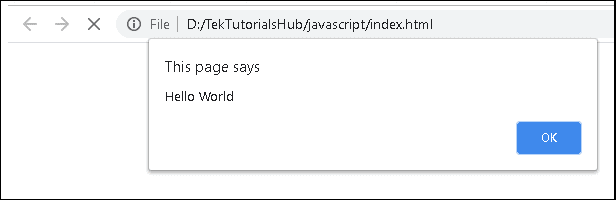 JavaScript Hello World Example Using Alert method