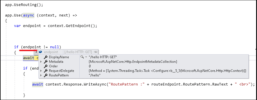 Inspecting the ASP.NET Core Endpoint